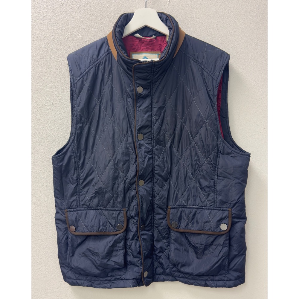 Tommy Bahama Quilted Puffer Vest Mens Large Navy Blue Excellent Diamond Quilt